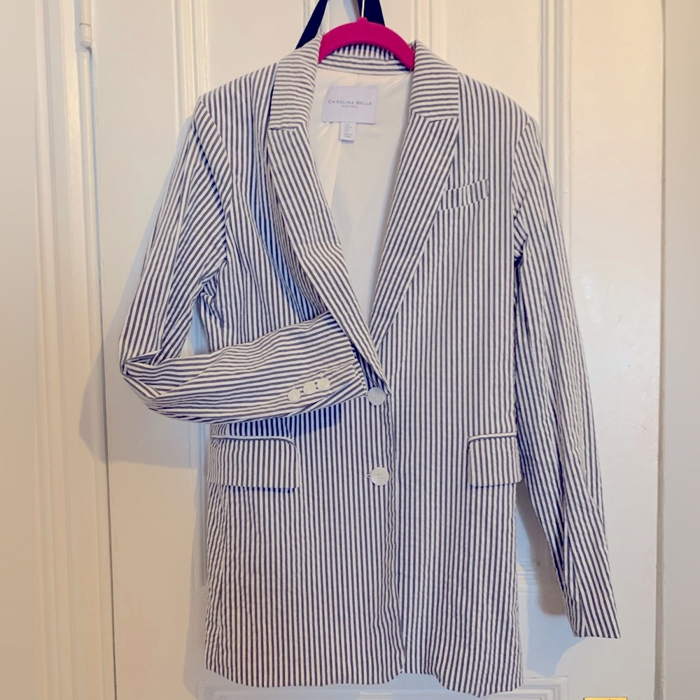 Carolina Belle Blue and White Seersucker Blazer